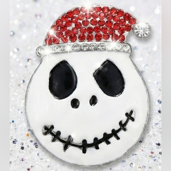 Jack skellington silver red and white crystal necklace/brooch - Picture 2 of 16